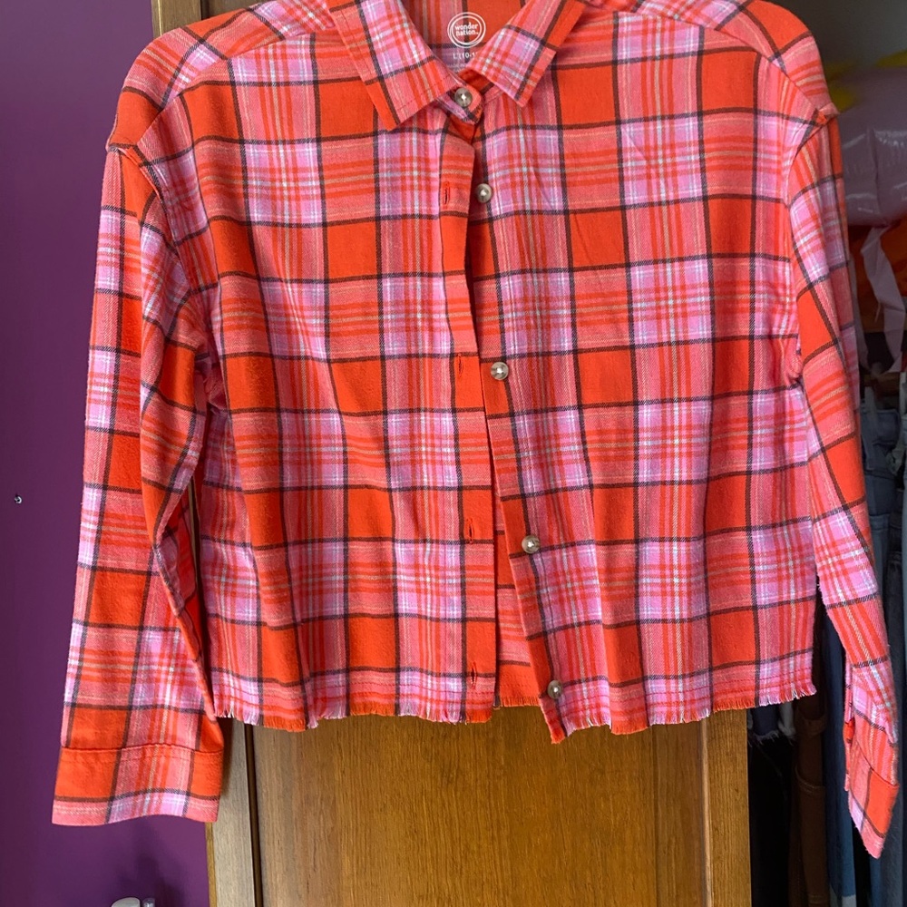 Wonder Nation Red and Pink Plaid Button-Down Shirt